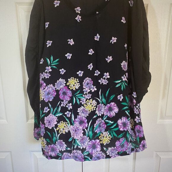 Liz Claiborne - Black Sheer Top with Purple Flowers - Picture 3 of 8